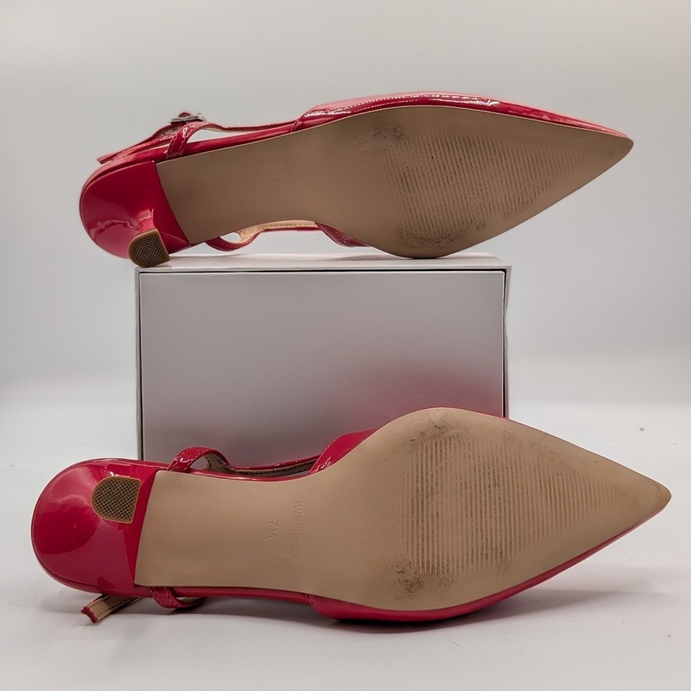 Steve Madden Size 7 $90 Red Patent Slingback Kitten Heels Pointed Toe Pumps - Picture 7 of 11